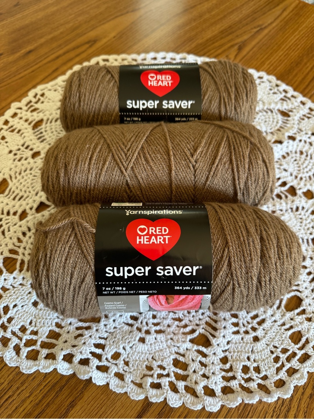 NWT RED HEART Super Saver Yarn, Cafe Latte Color 3 Skeins